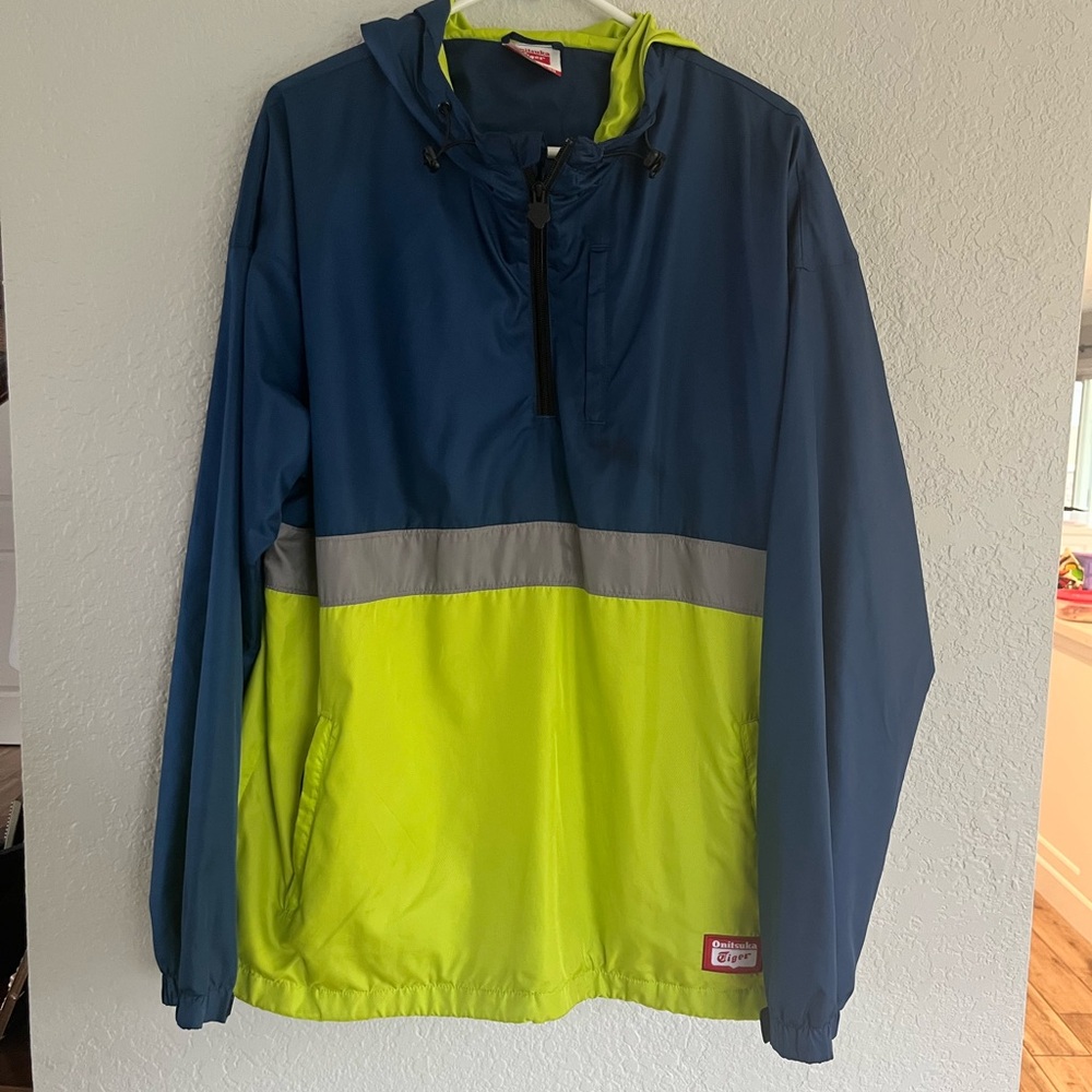 Blue and Yellow Windbreaker Jacket Asics Onitsuke.